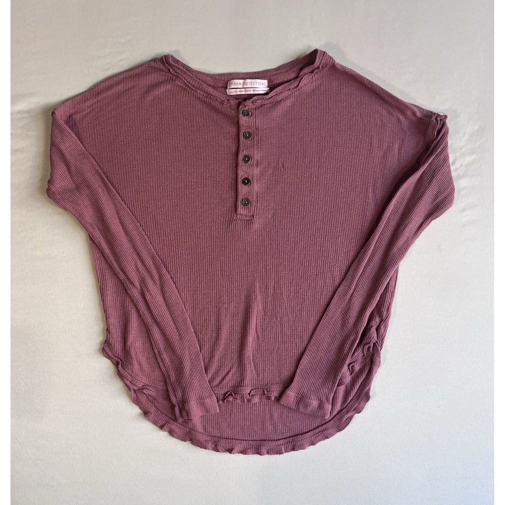 Urban Outfitters Waffle Knit Henley Top Mauve Pink Long Sleeve XS Cozy Preppy